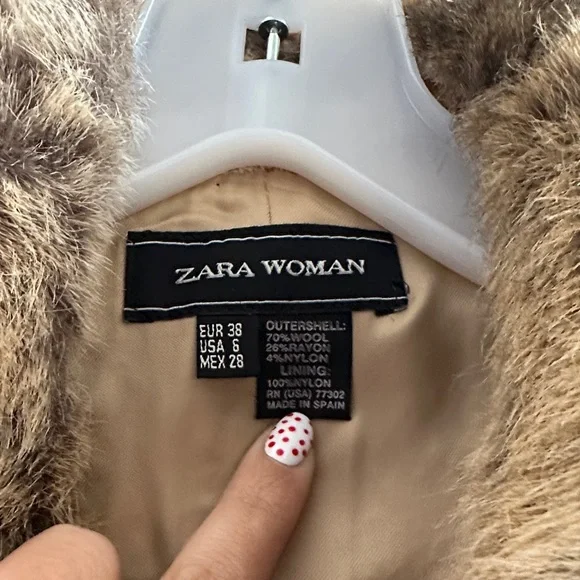 Zara 2000s Y2K Tweed Tan Blazer Faux Fur Collar Wool Blend Women’s 6 Academia - Picture 4 of 10